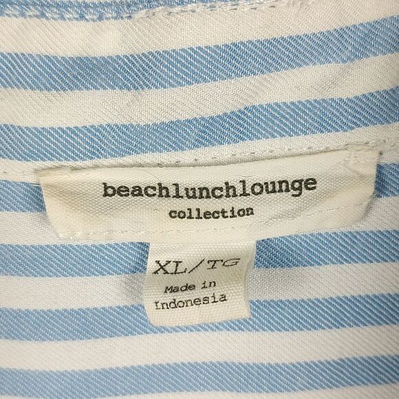 Beachlunchlounge Blue and White Striped Short Sleeve Button Front Blouse Size XL - Picture 2 of 11